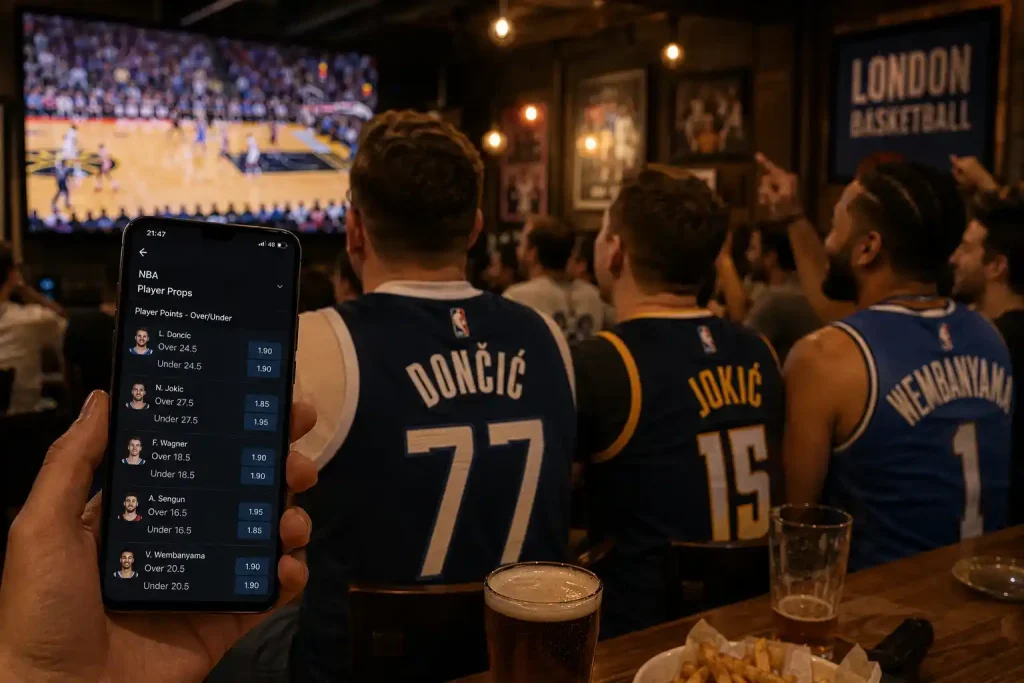 European NBA stars in jerseys with UK fan engagement and prop market overlay