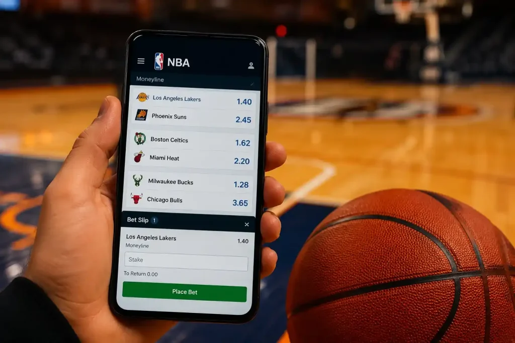 UK NBA moneyline betting with decimal odds on a mobile screen
