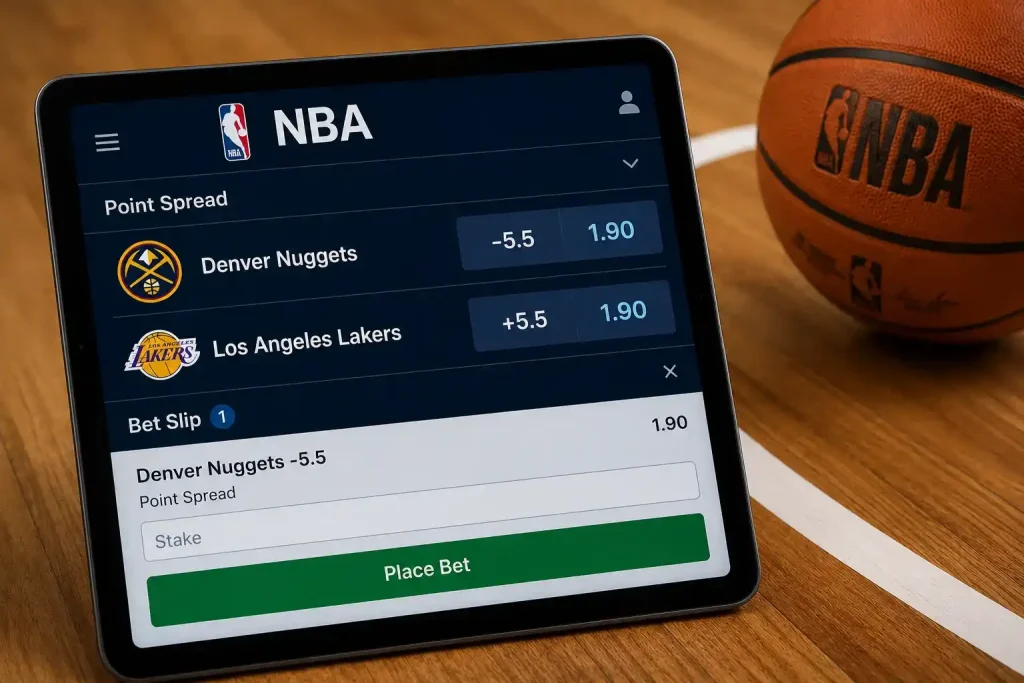 NBA point spread handicap shown in decimal odds on a UK bookmaker slip