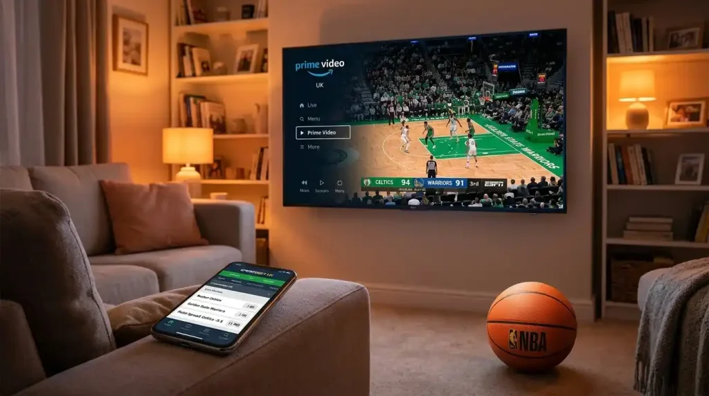 Prime Video UK NBA broadcast feed with viewership growth chart